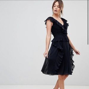 Reiss Navy Sophie Pleated Frill Dress NWT